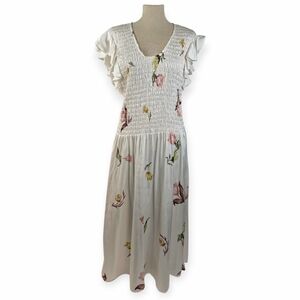 Baum und Pferdgarten Abrielle Midi Dress EU 36 US 4 White Floral Satin